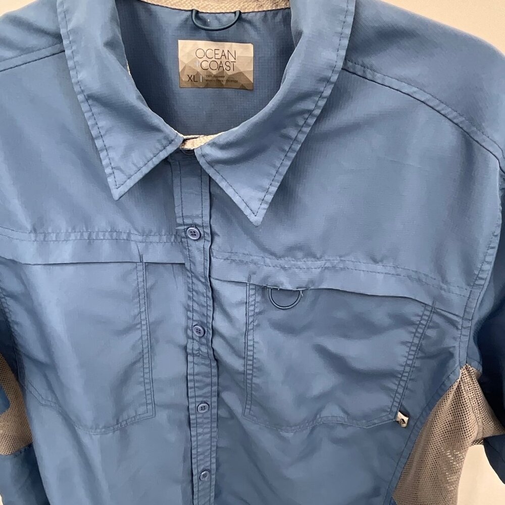 Ocean + Coast XL Blue Short Sleeve Button-Up‎ Shirt Fishing Hiking Shirt